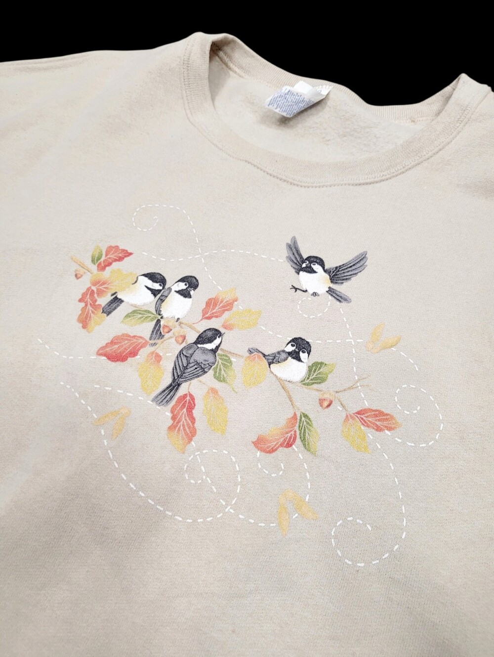 Y2K Birds Graphic Beige Colour Sweatshirt Top Size: XL